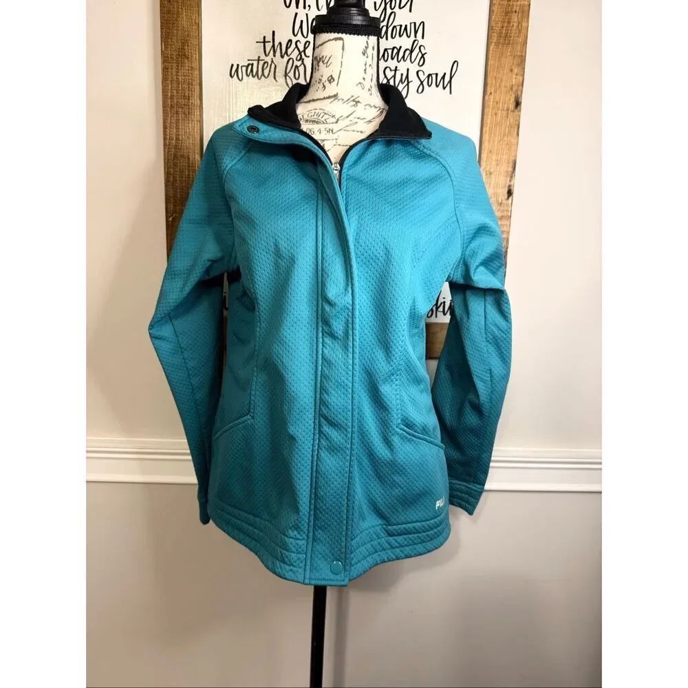 Fila Women's Soft Shell Long Sleeve Mock Neck Full Zip Jacket Turquoise Medium